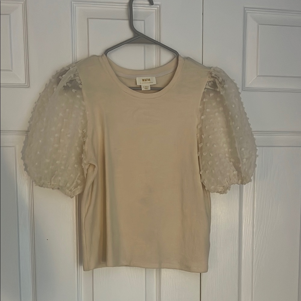 MAEVE Beige Puff Sleeve Top